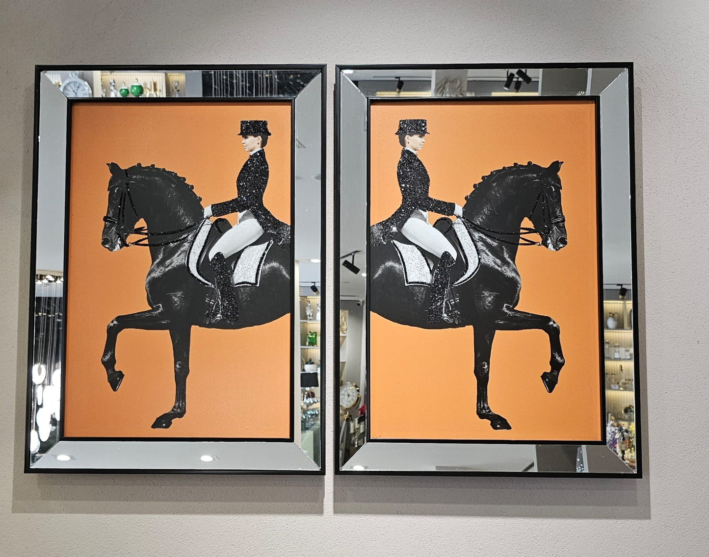 2-tlg Druckbild Pferd mit Dame 40x60 cm